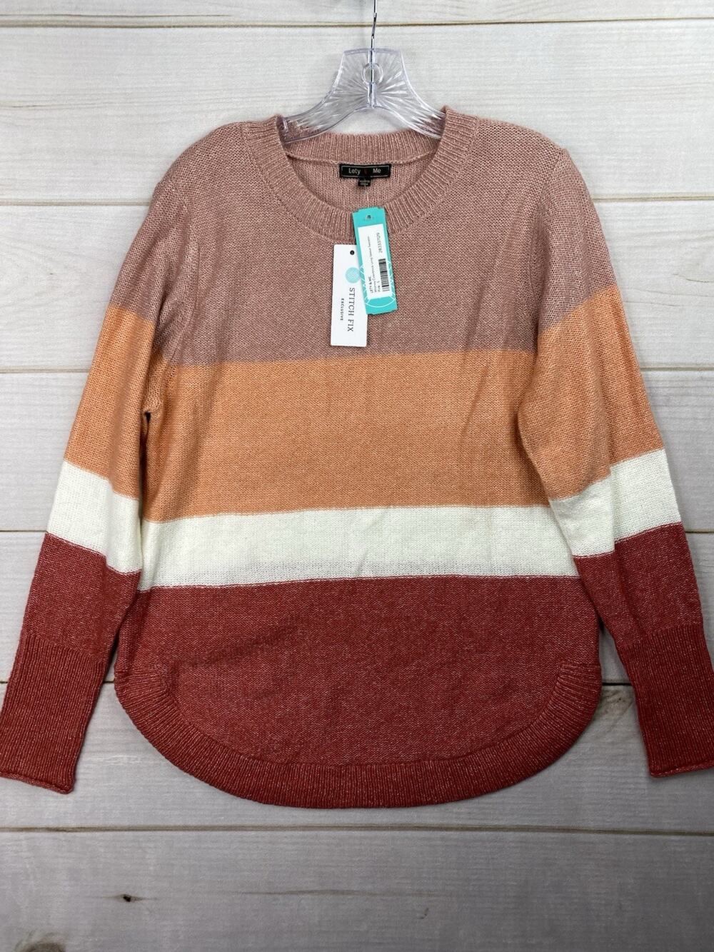 Lety & Me Whitney Sweater Womens L Pink Colorblock Long Sleeve Stich Fix NWT